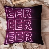 Polyester Pillow Case Dark Design Decor Illuminated Light Beer Booze Alcohol Neon Alphabet Word Signage