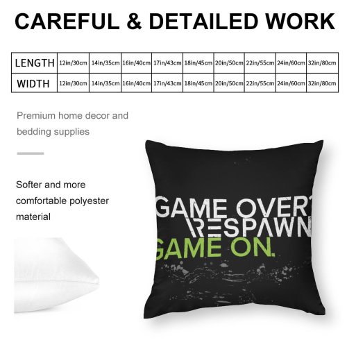 Polyester Pillow Case Black Dark Quotes Game Over Respawn Game Hardcore Gamer Quotes Dark