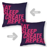 Polyester Pillow Case Quotes Eat Sleep Create Repeat Inspirational Quotes Neon Typography