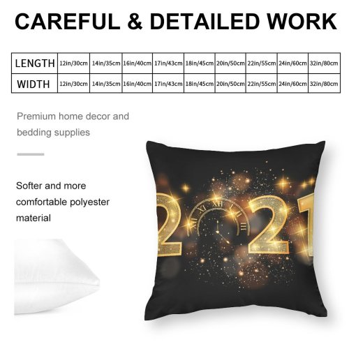 Polyester Pillow Case Celebrations Year Happy Golden Letters Dark Sparkles