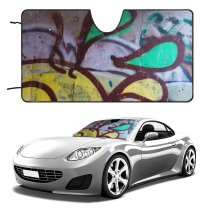Car Windshield Sunshade Graffiti Wall Urban Vandalism Art City Descriptive Abstract Scene Messy Life Culture