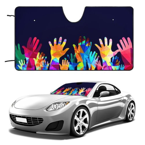 Car Windshield Sunshade Hands Vote Arm Upwards Concept Help Many Volunteer Design Raised Silhouette Party
