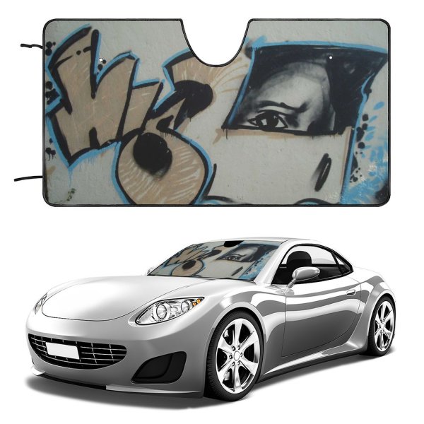 Car Windshield Sunshade Graffiti Art Street Urban Face Wall Eye Fear Artistic Talent Talented