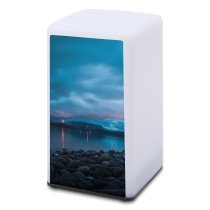 A Small Desk Lamp Sea Ocean  Rocks Stone Clouds Sky Night Landscape Light Reflection