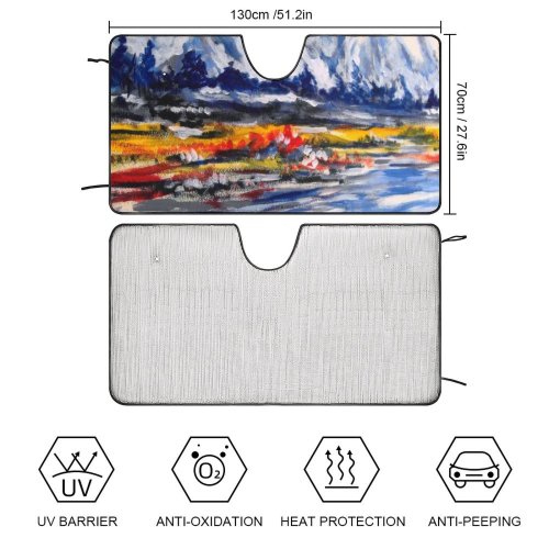 Car Windshield Sunshade Snowy Mountain Scene Scenery Picture Art Colorful Snow River Winter