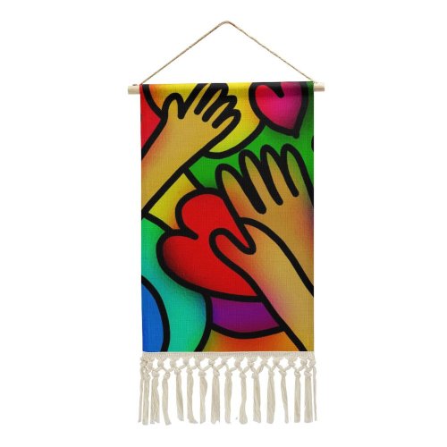 Cotton and Linen Hanging Posters Love Stainedglass Abstract Design Light Shapes Art Window Valentine Hearts Hands Reaching