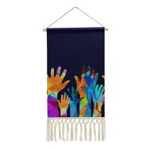 Cotton and Linen Hanging Posters Hands Vote Arm Upwards Concept Help Many Volunteer Design Raised Silhouette Party