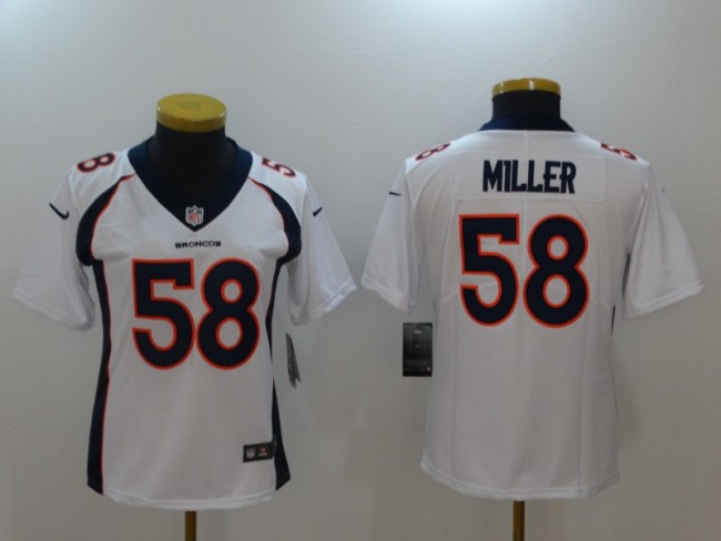 Broncos Women's football jersey MILLER 58 white second generation
