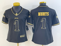Eagles girls football jersey HURTS 1 black vintage gold lettering