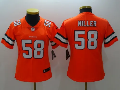 Broncos Women's football jersey MILLER 58 red first generation