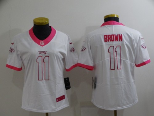 Eagles Women's football jersey BROWN 11 white pink
