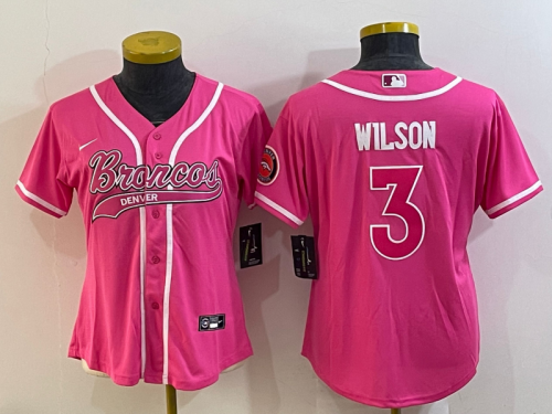 Broncos Women's football jersey WILSON 3 pink joint name