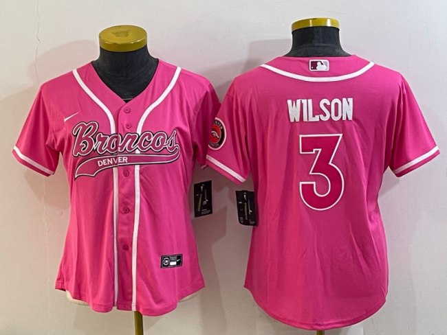 Broncos Women's football jersey WILSON 3 pink joint name