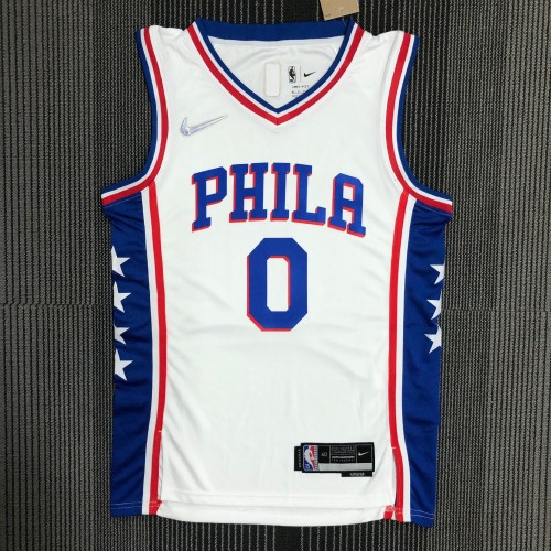 The 75th anniversary Philadelphia 76ers white 0 Maxey basketball jersey
