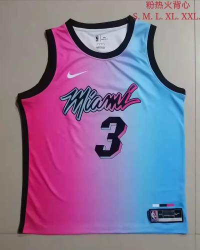 20/21 New Men Miami Heat Wade 3 pink with blue basketball jersey L007#
