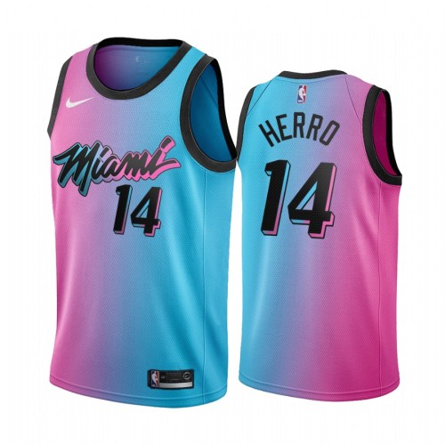 20/21 New Men Miami Heat Herrd 14 blue pink basketball jersey