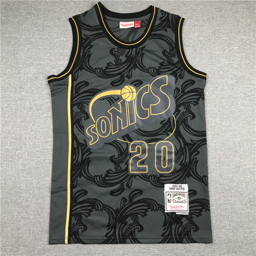 New Men Sonics black gray retro basketball jersey shirt retro Payton 20