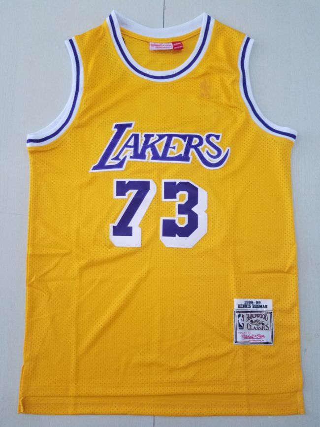 20/21 New Men Los Angeles Lakers Rodman 73 yellow basketball jersey