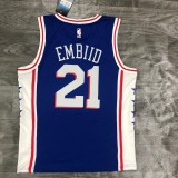 20/21 New Men Philadelphia 76ers Embiid 21 blue basketball jersey