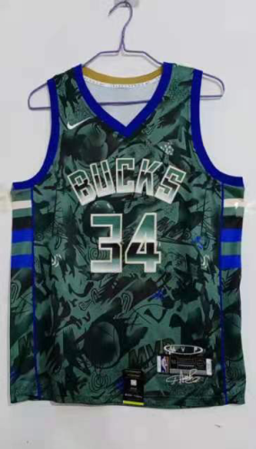 20/21 New Adult Milwaukee Bucks Antetokounmpo 34 green MVP special edition basketball shirt