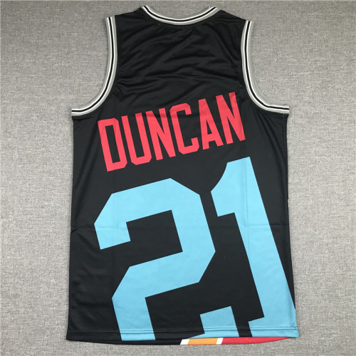 20/21 Men Spurs Duncan 21 black printing version basketball jersey