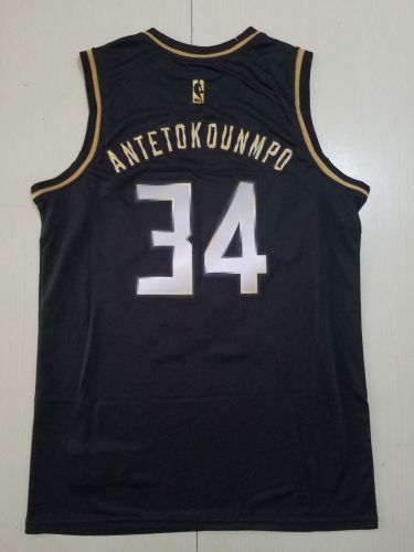 20/21 New Adult Milwaukee Bucks Antetokounmpo 34 black basketball shirt