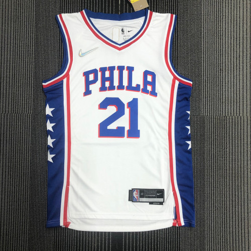 The 75th anniversary Philadelphia 76ers v collar white 21 Embiid basketball jersey