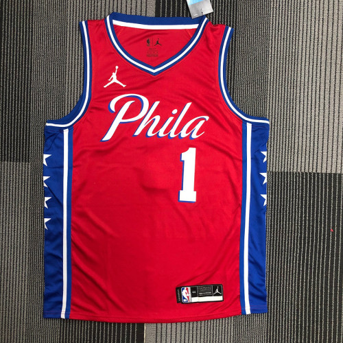 22 Philadelphia 76ers City version James Harden 1 red basketball jersey
