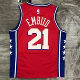 20/21 New Men Philadelphia 76ers Embiid 21 red basketball jersey