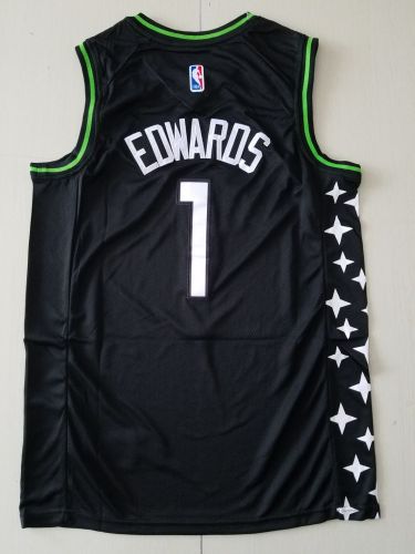 20/21 New Men Minnesota Timberwolves Edwards 1 black basketball jersey