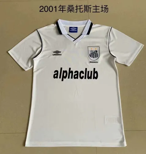 01 Adult Santos home white retro soccer jersey football shirt