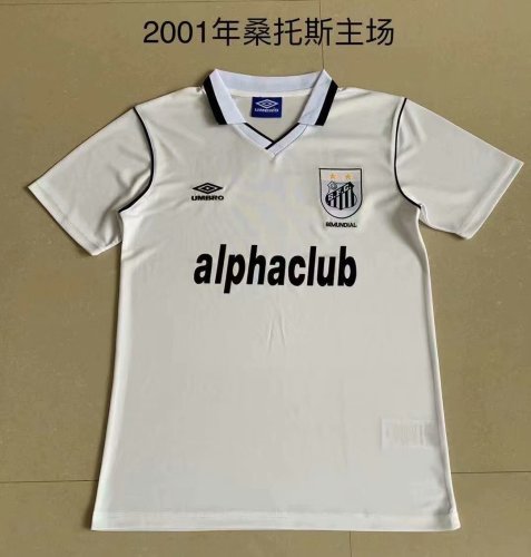 01 Adult Santos home white retro soccer jersey football shirt