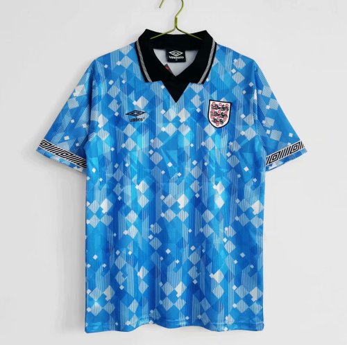 Retro 1990 England third away blue soccer jersey football shirt