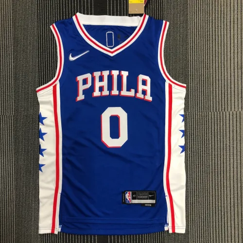The 75th anniversary Philadelphia 76ers blue 0 Maxey basketball jersey