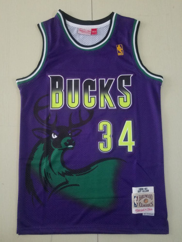 Retro Adult Bucks Andorkounbo 34 purple basketball jersey shirt