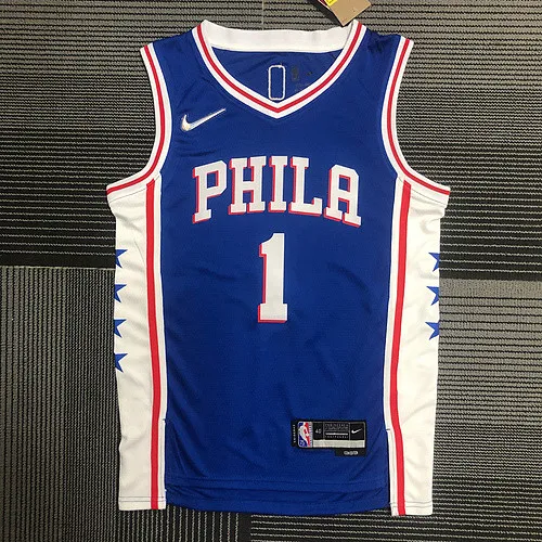 The 75th anniversary Philadelphia 76ers v collar blue 1 Harden basketball jersey