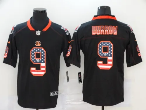 20/21 New Men Bengals Burrow 9 black national flag NFL jersey