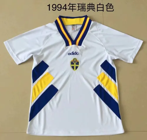 Retro  Adult Thai version 1994 Swedish white soccer jersey football shirt