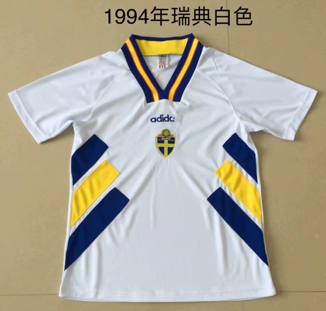 Retro  Adult Thai version 1994 Swedish white soccer jersey football shirt