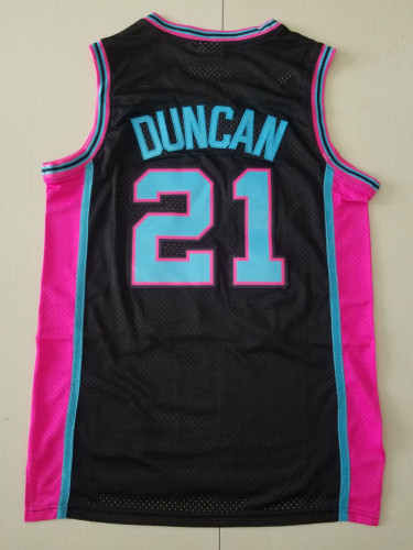Retro Men Spurs Duncan 21 black basketball jersey shirt