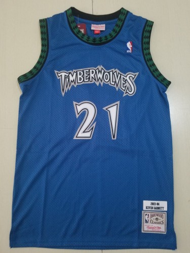Retro Men Minnesota Timberwolves Garnett 21 blue basketball jersey