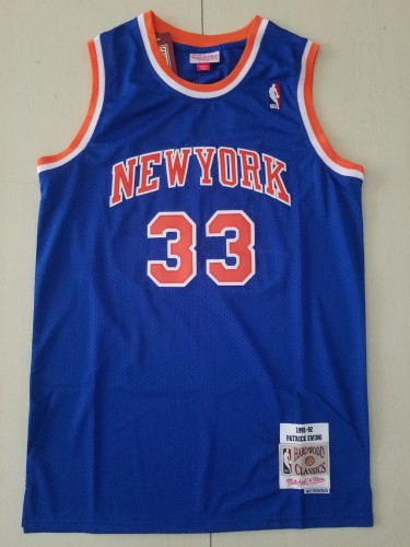 Retro Adult New York Knicks Ewing 33 blue basketball jersey shirt
