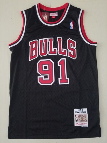 Men Chicago Bulls Rodman 91 black retro basketball jersey shirt