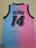 20/21 New Men Miami Heat Herro 14 blue with pink city version basketball jersey