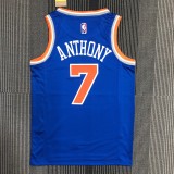 The 75th anniversary New York Knicks 7 Anthony blue basketball jersey