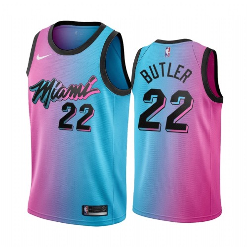 20/21 New Men Miami Heat Butler 22 blue pink city edition basketball jersey