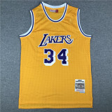 Men Los Angeles Lakers James 34 yellow retro basketball jersey