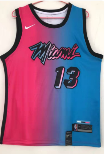 20/21 New Men Miami Heat Adebayo 13 blue with pink city version basketball jersey