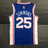 The 75th anniversary Philadelphia 76ers v collar blue 25 Simmons basketball jersey
