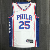 The 75th anniversary Philadelphia 76ers v collar white 25 Simmons basketball jersey